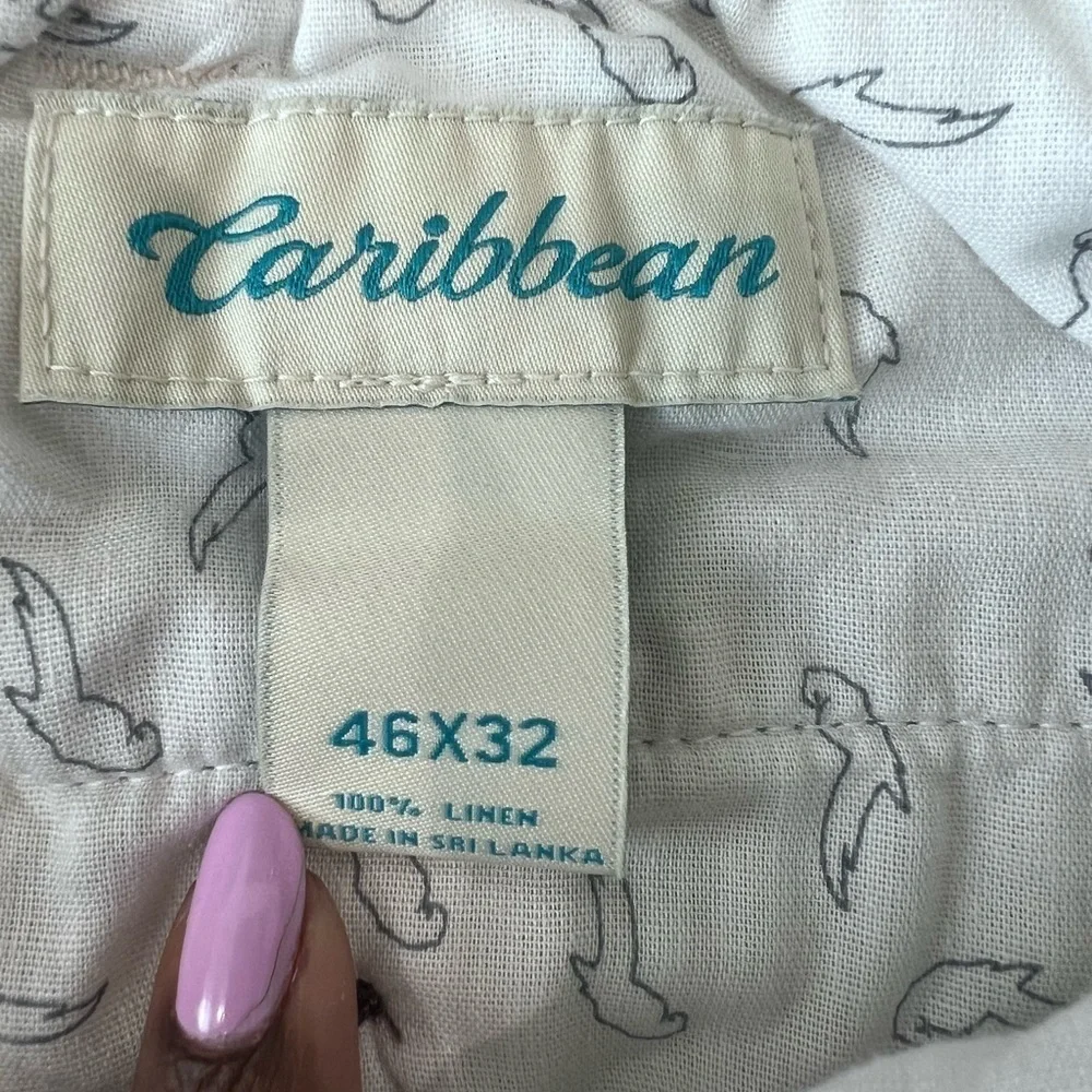 NWT! Caribbean 100% Linen Oatmeal Elastic Drawstring Waist Cargo Pants Mens46*32